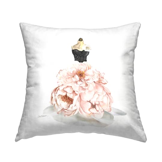 Stupell Industries Pink Peonies Floral Dress Black Corset Fashion Mannequin Throw Pillow 18" x 18"